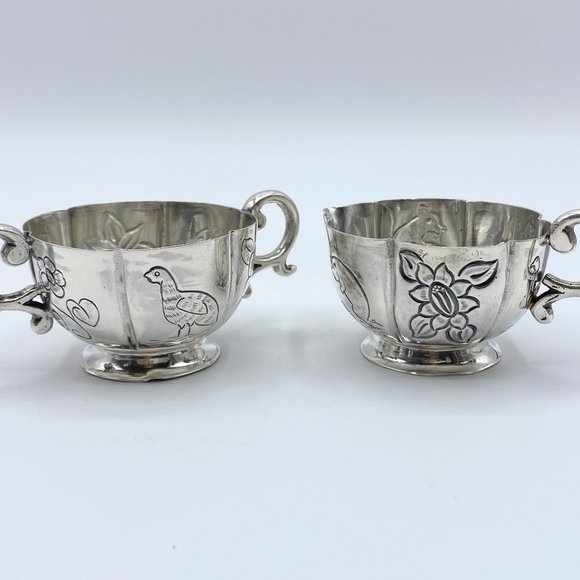 Sanborns Floral & Squirrel pattern Mexican Sterling Silver Sugar Creamer MC1595